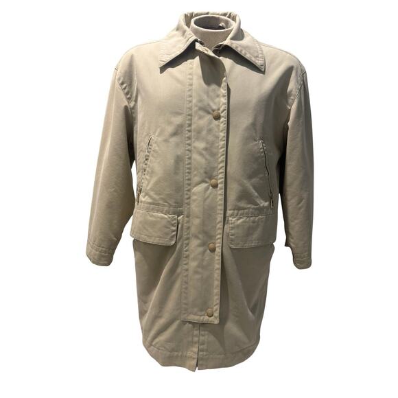 Vintage Escada Margaretha Ley Beige Trench Coat Made Germany 89-90 Plaid Lined - Picture 1 of 12